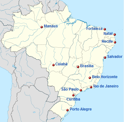 Brazil Map with Matching Cities