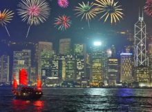 New Years Eve Fireworks on Victoria Harbour, Hong Kong