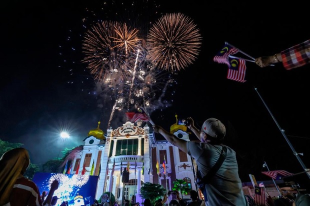 NYE fireworks display in Malacca, Malaysia